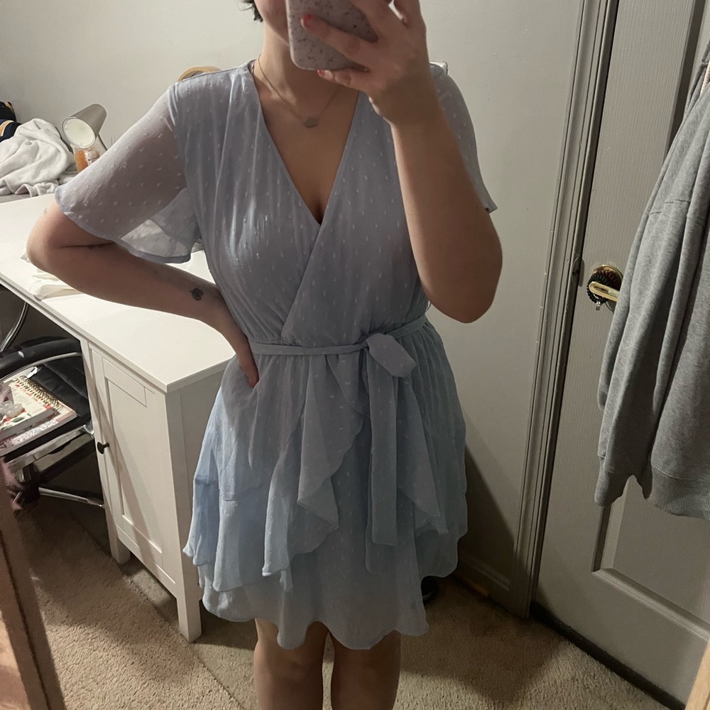 light blue mini dress-full coverage top